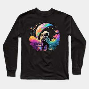 Astronaut in Space Colorful Vibrant Psychedelic Long Sleeve T-Shirt